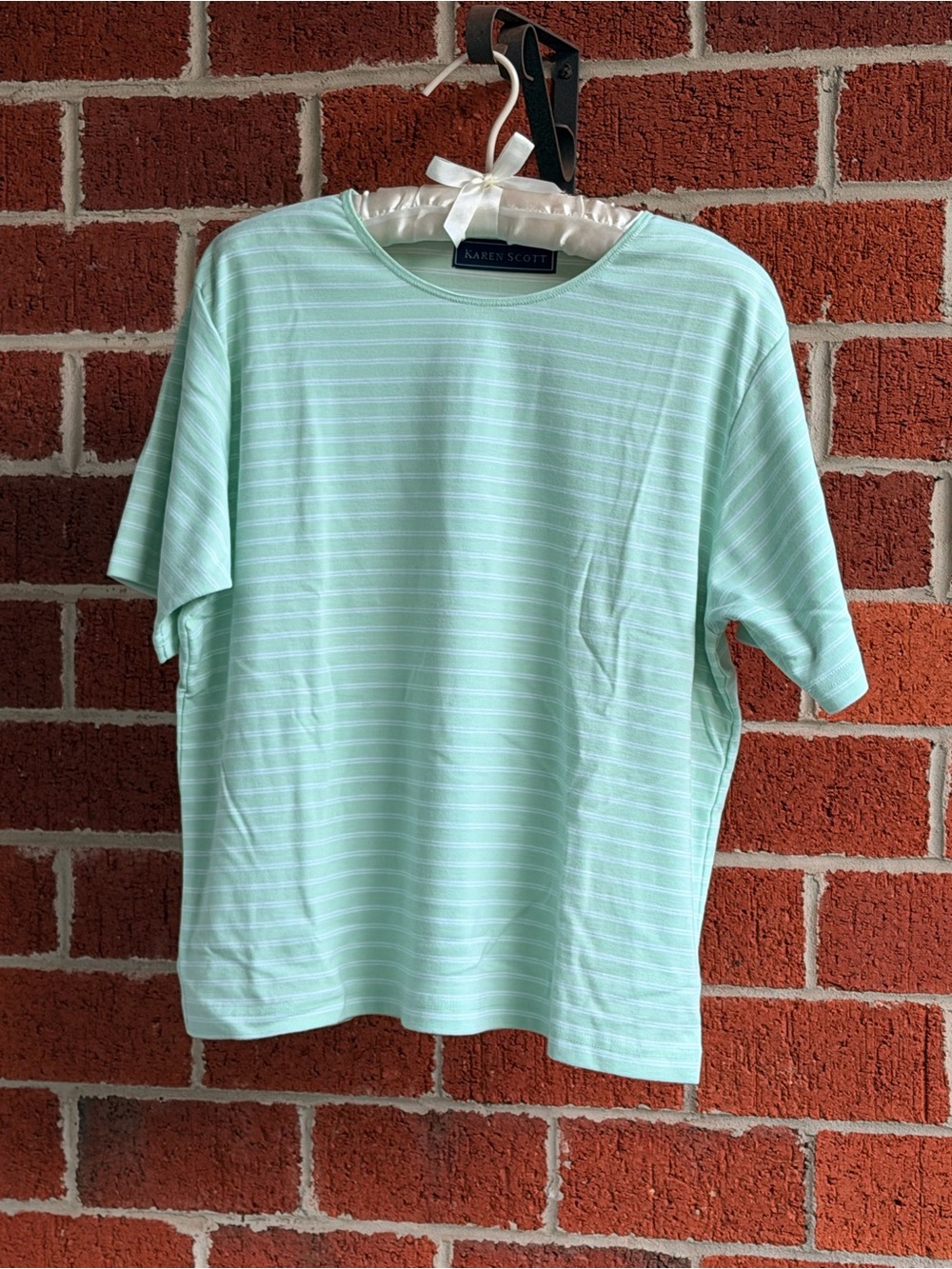 Karen Scott Mint Striped Tee Size XL - Picture 3 of 7